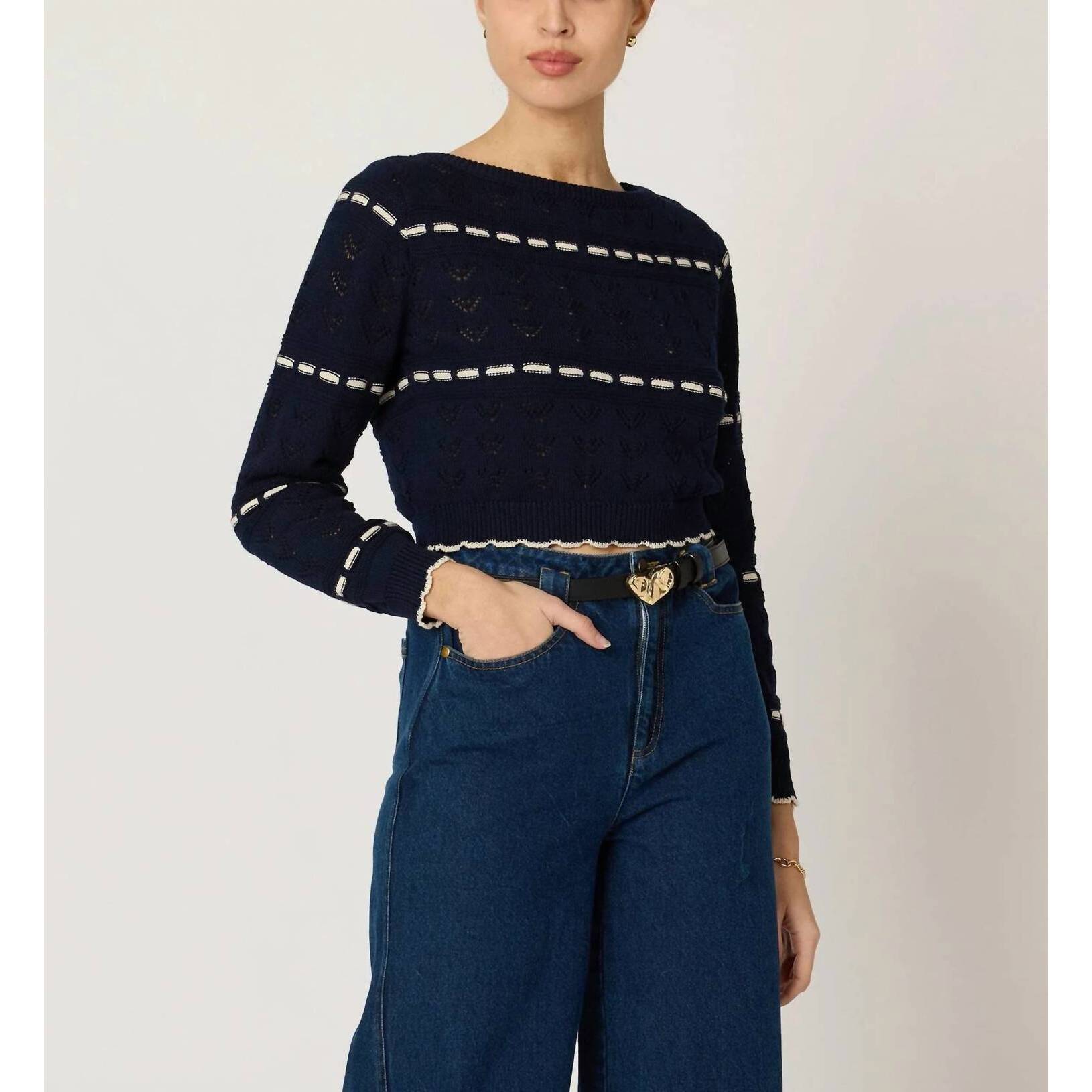 New Cleobella Estrella Sweater In Dark Blue/Ivory